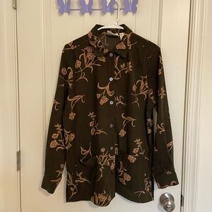 EUC Vintage Erika Studio women’s brown‎ green floral button down shirt medium